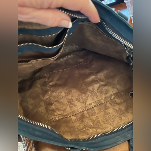 NWT A.S. 98 leather unisex Ocean Blue with black trim zipper satchel bag - Picture 10 of 13